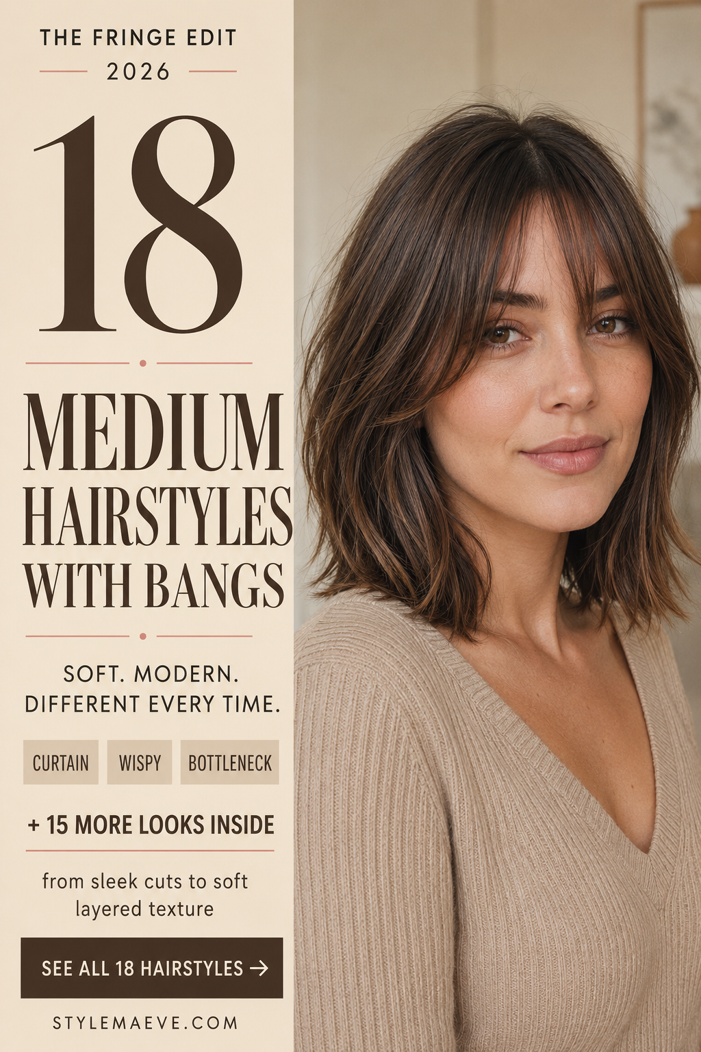 18 Medium Length Hairstyles with Bangs 2026: Chic & Wearable Ideas