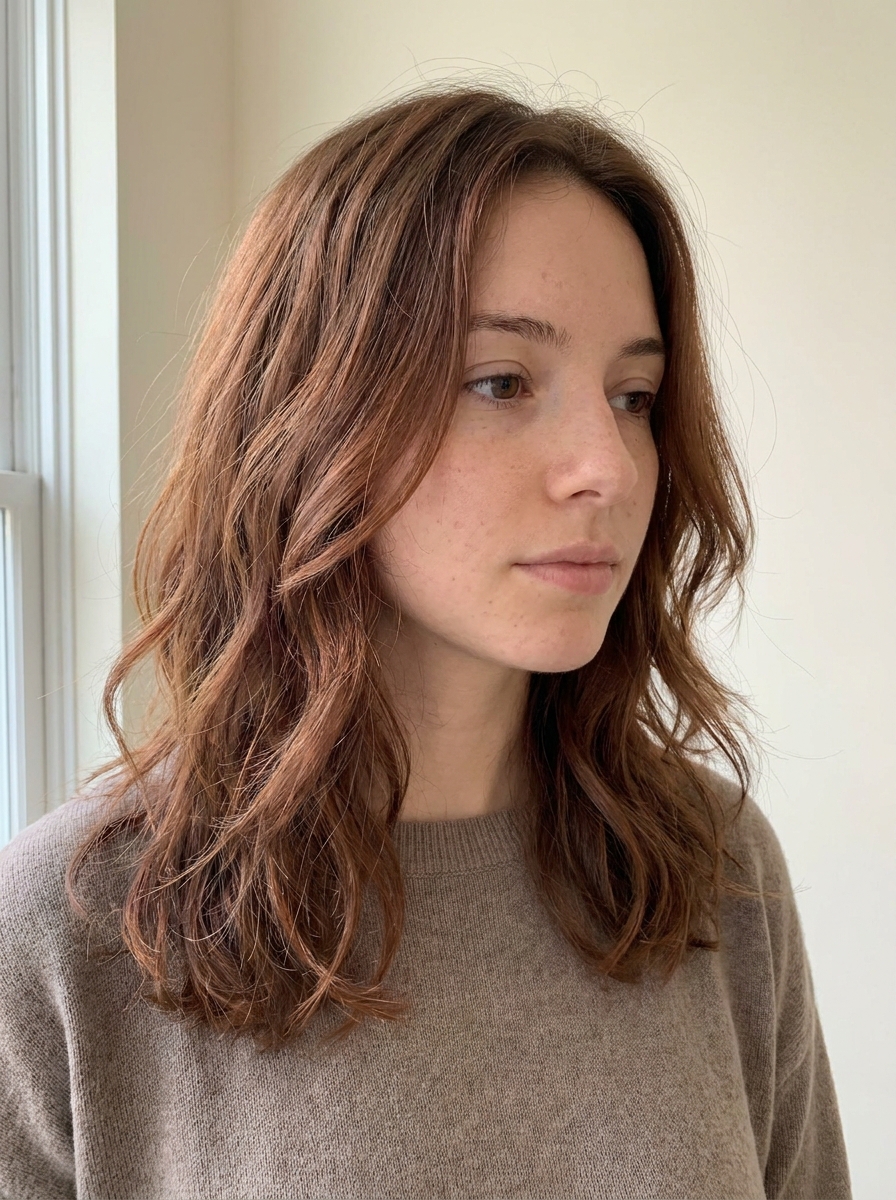 Layered cinnamon brown hair color
