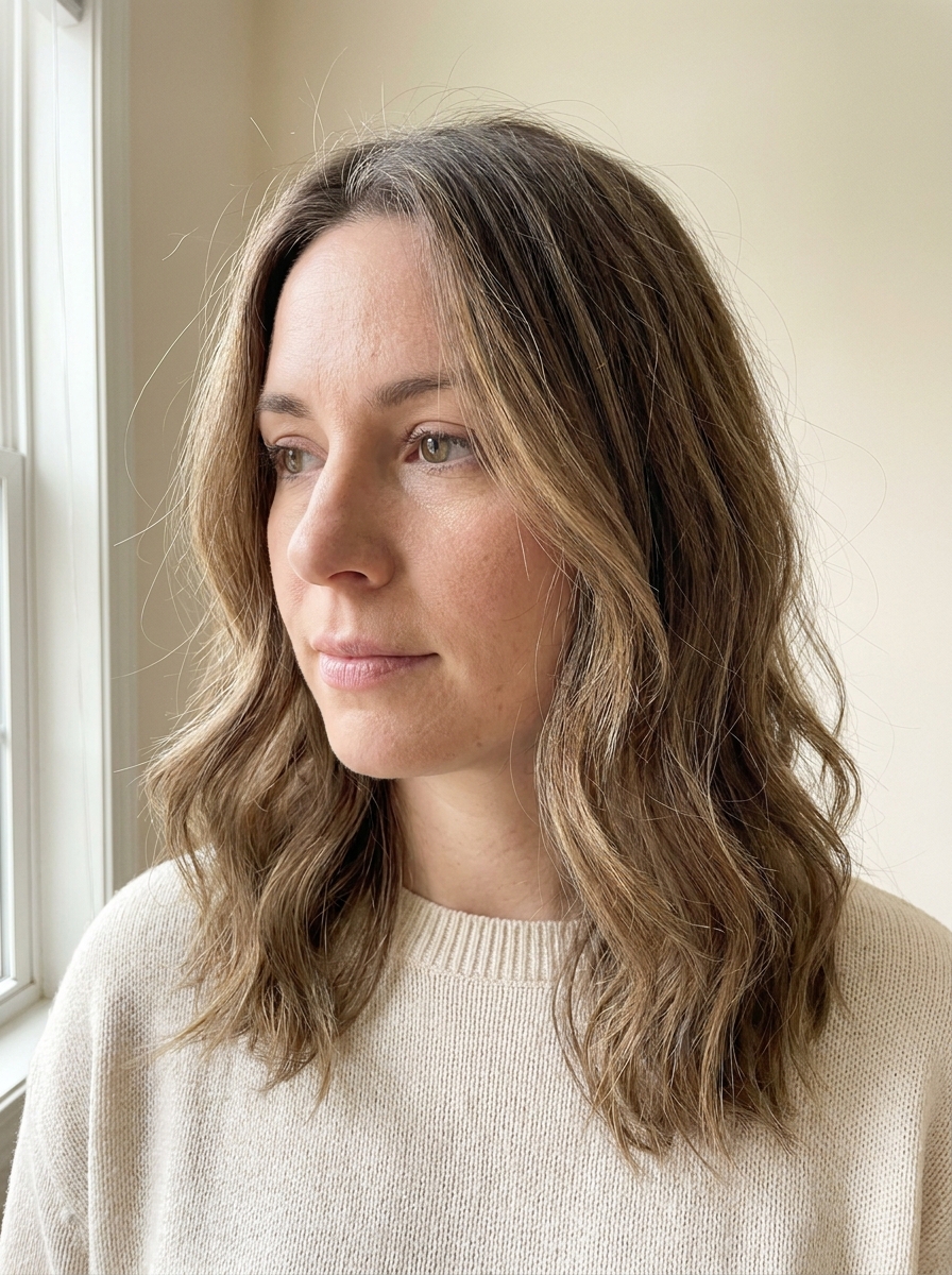 Softly layered honey brown hair