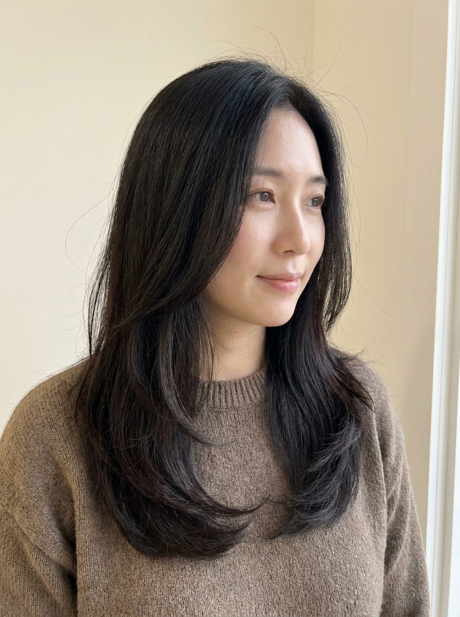 Soft black hair with brown dimension