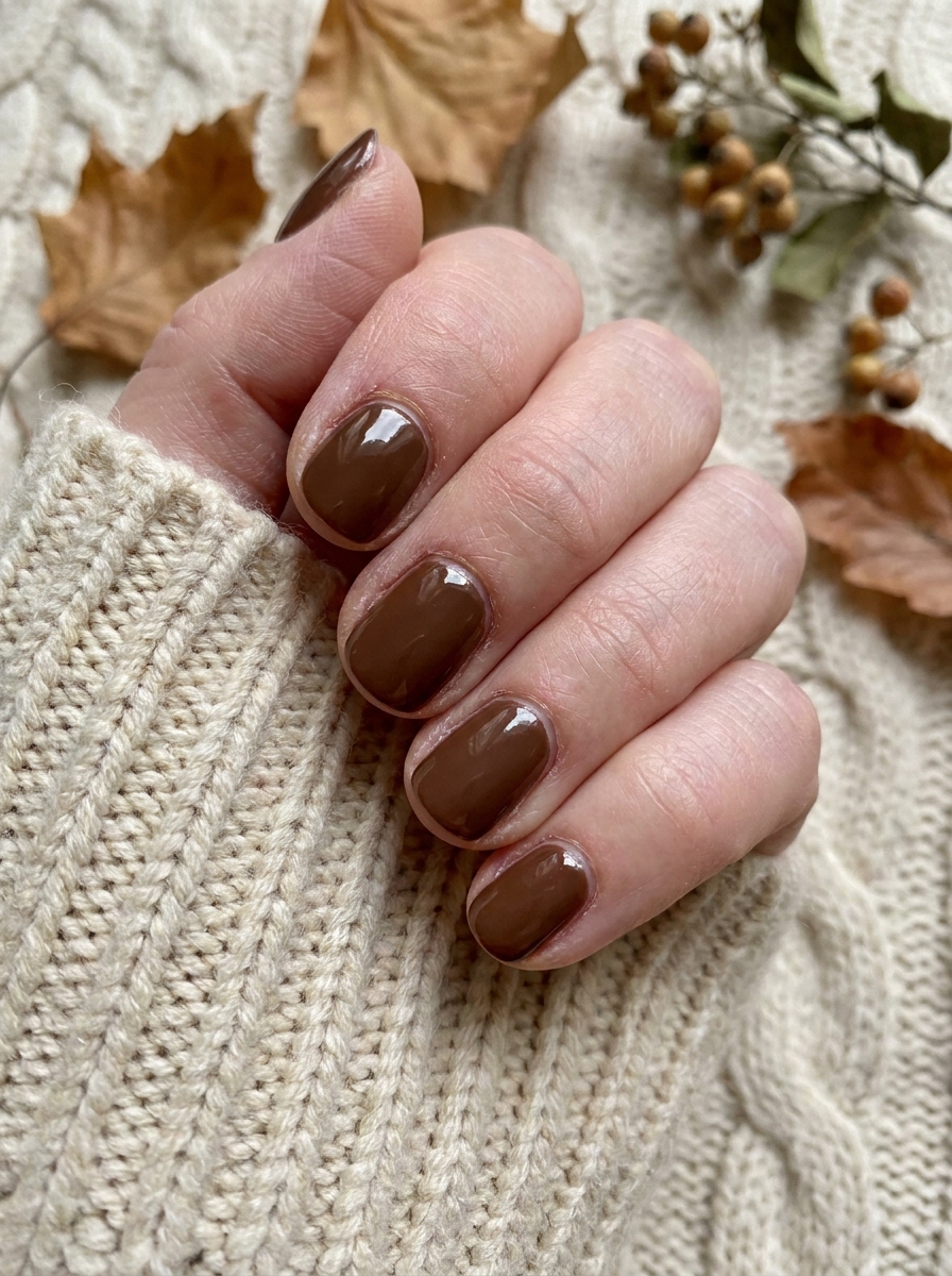 Chocolate brown glossy manicure
