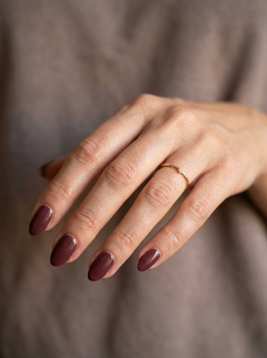 Deep burgundy almond nails