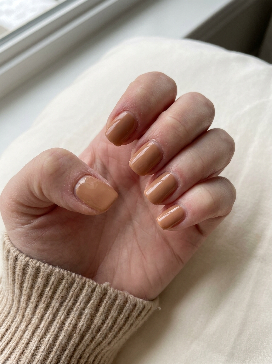 Short caramel brown nails