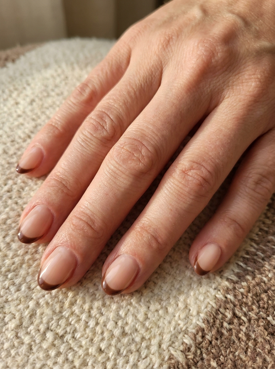 Nude nails with brown French tips