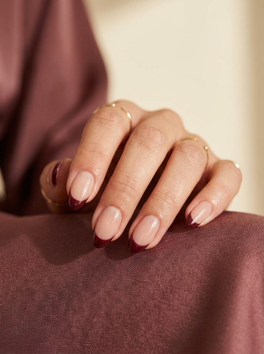 Burgundy French tip nails