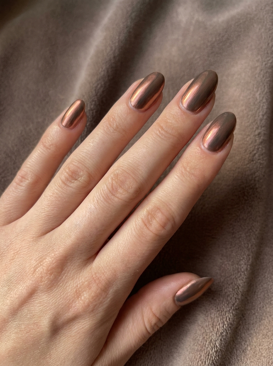 Muted copper chrome nails