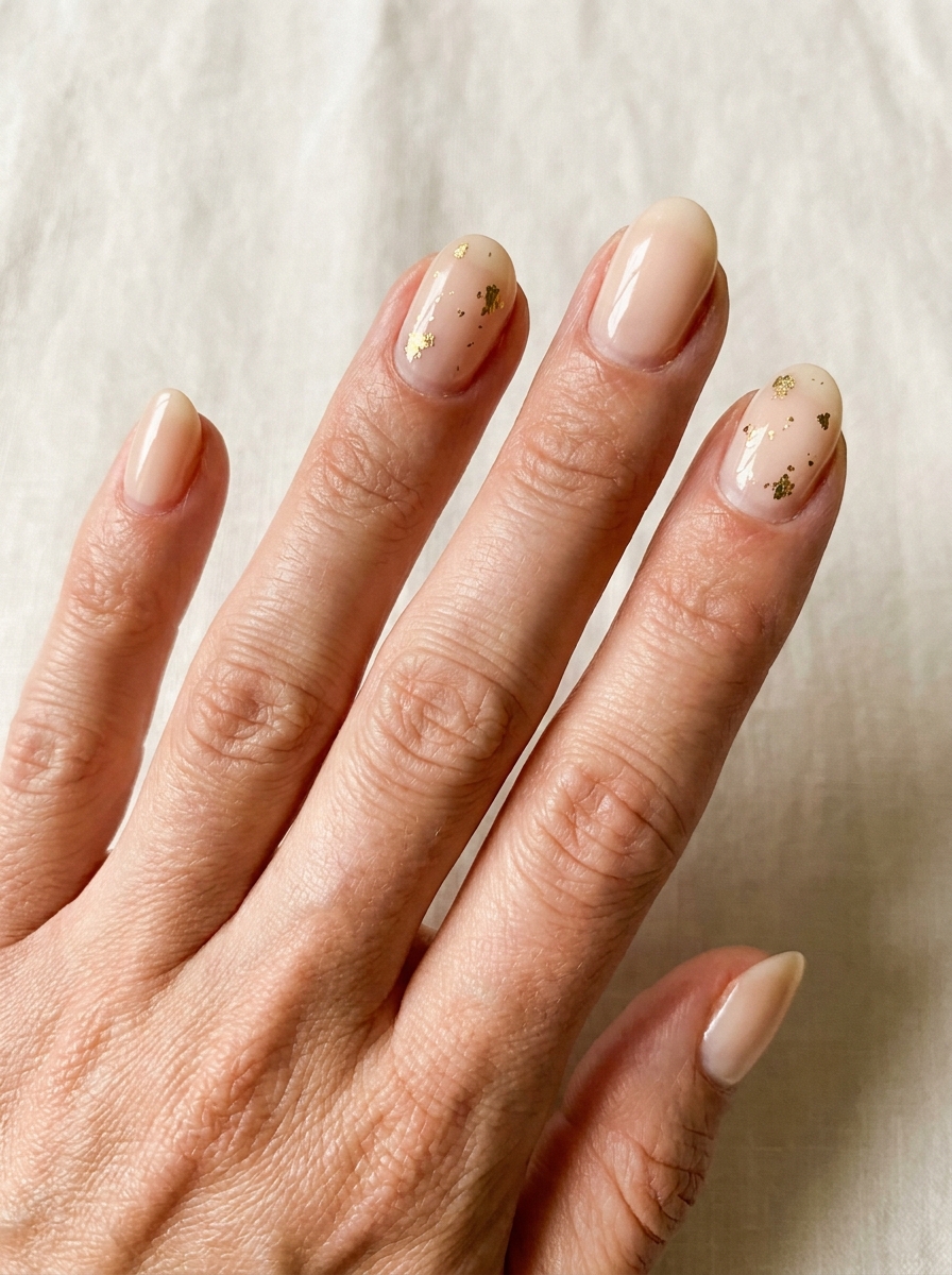 Nude nails with delicate gold foil