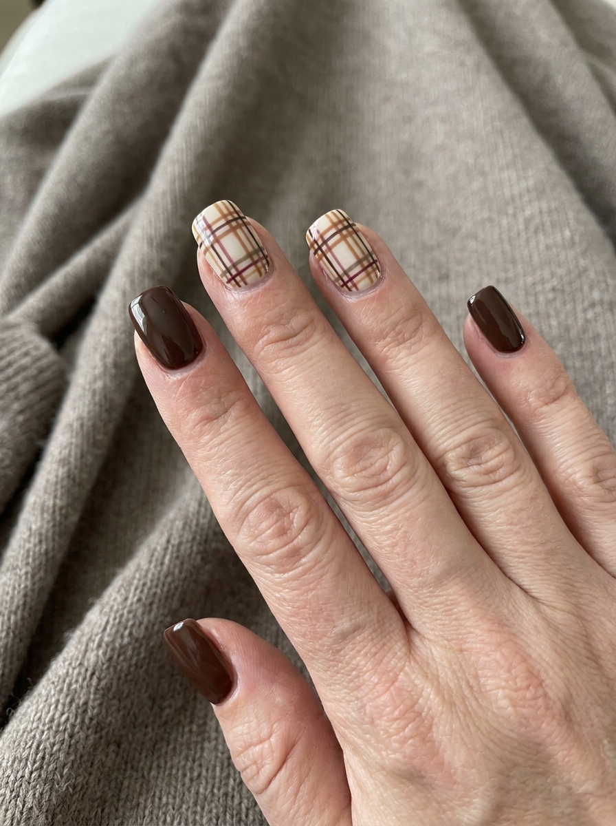 Plaid accent nail design