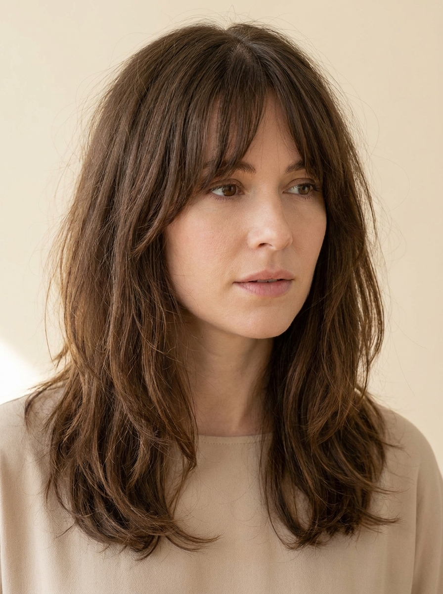 Shoulder length haircut with curtain bangs