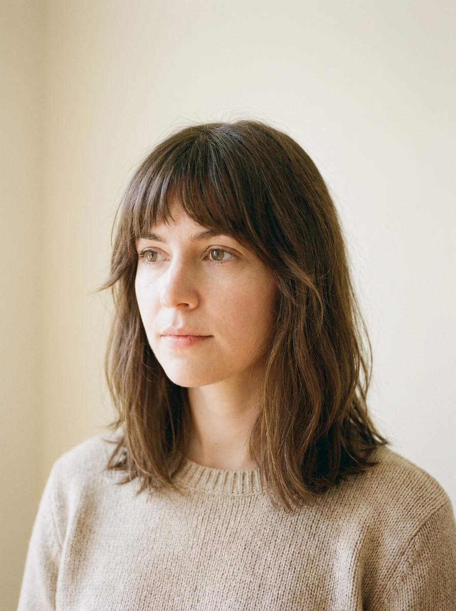 Collarbone cut with bottleneck bangs