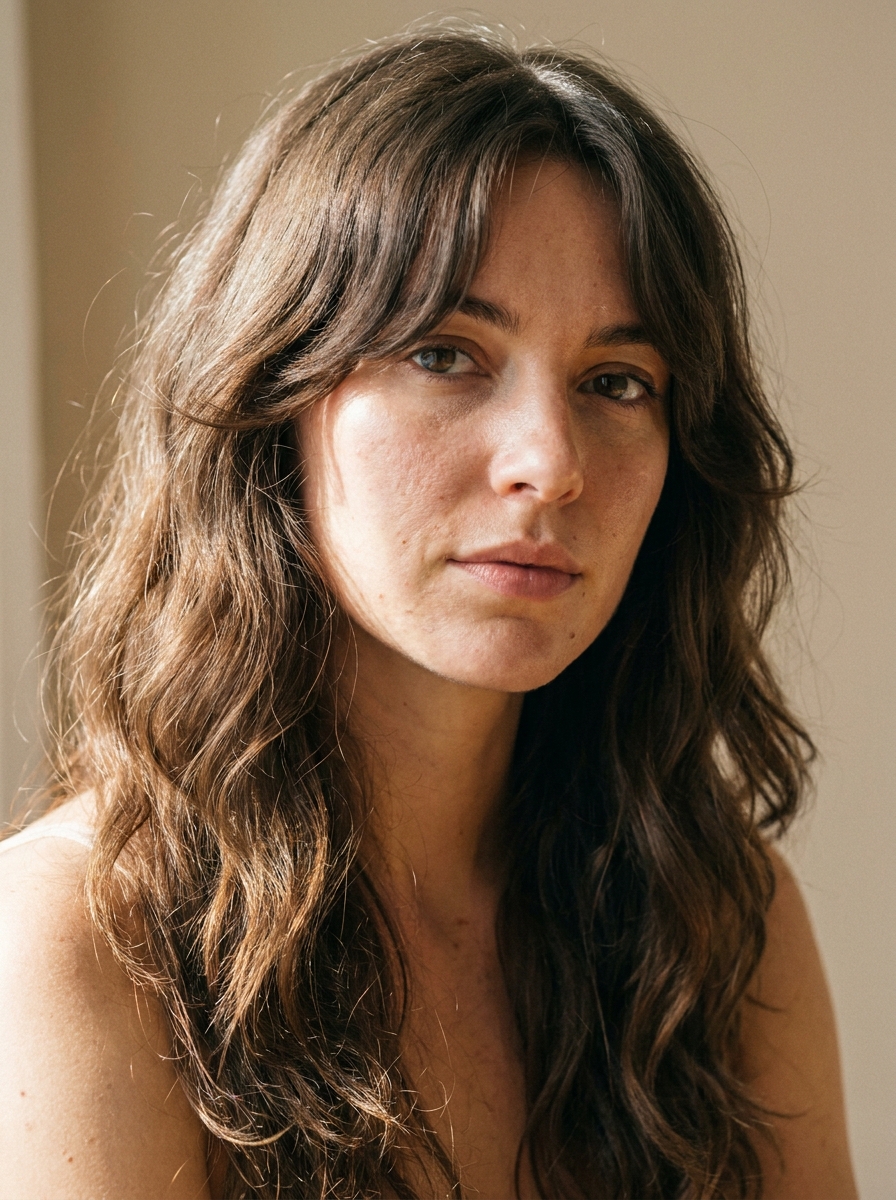 Wavy medium cut with curtain bangs