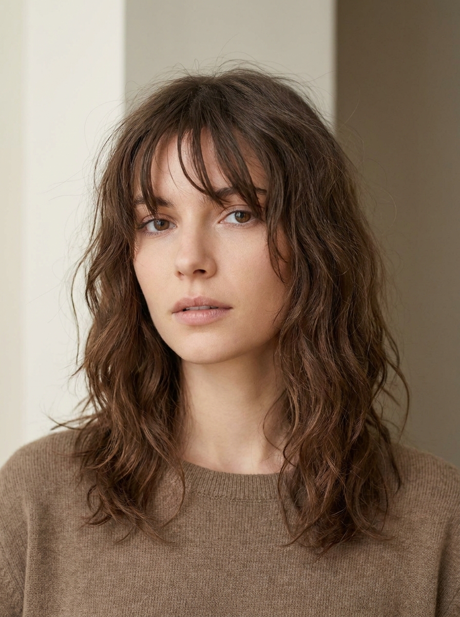 Tousled medium cut with piecey bangs