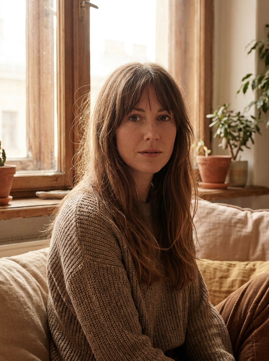 Mid-length cut with airy bangs