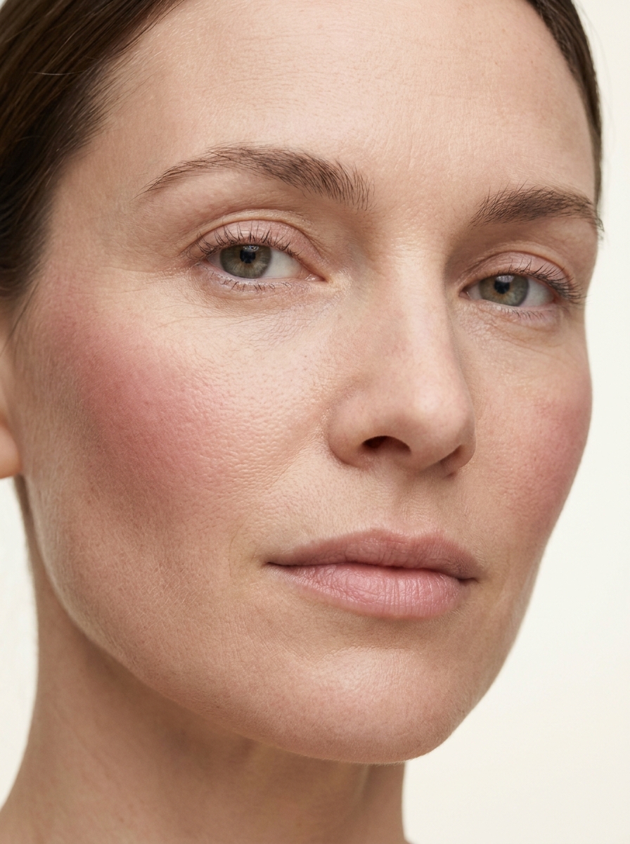 Rosy cheeks and neutral lips makeup