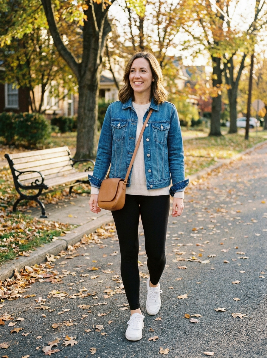 Leather Jacket with Knit Top and Black Jeans