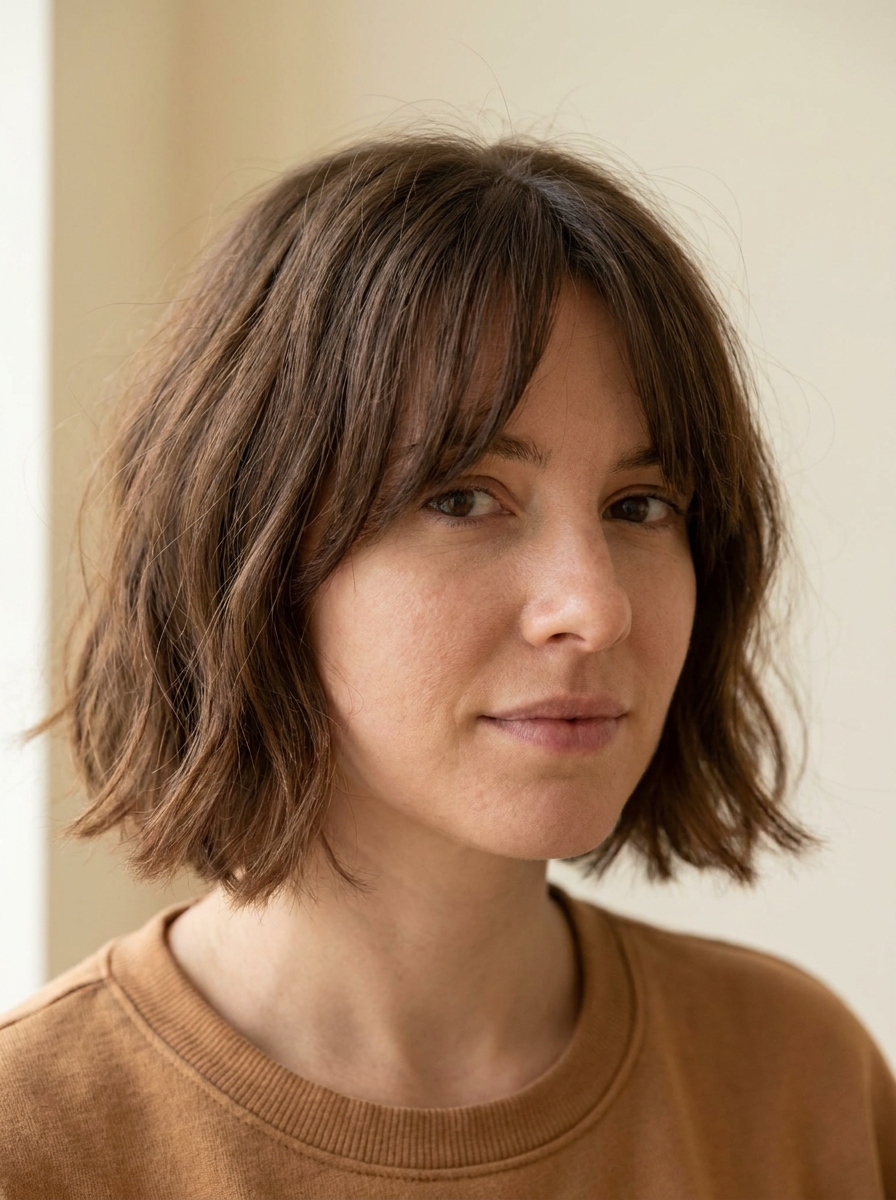 Short bob with curtain bangs