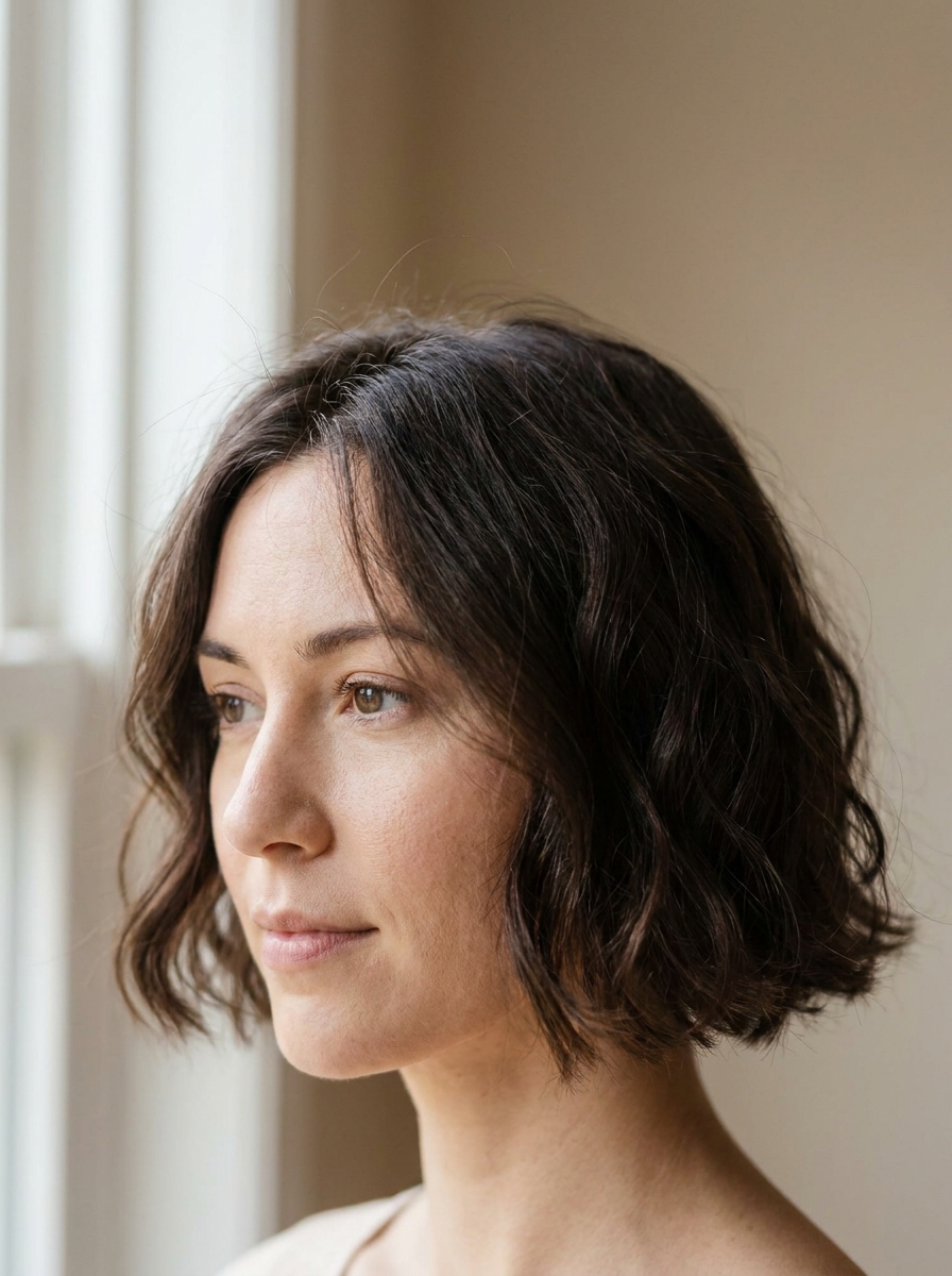 Short wavy brunette bob