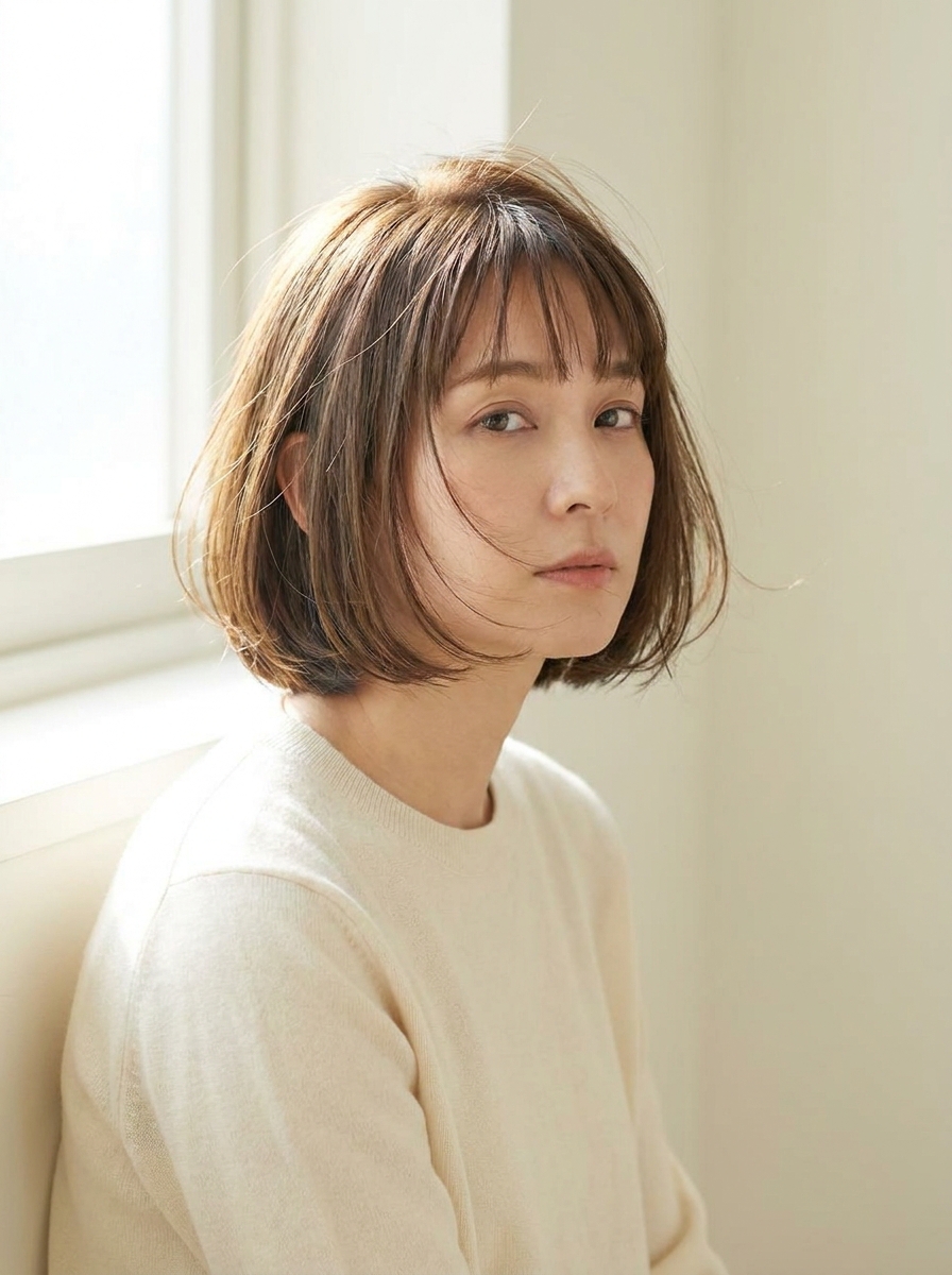 Short bob with wispy bangs