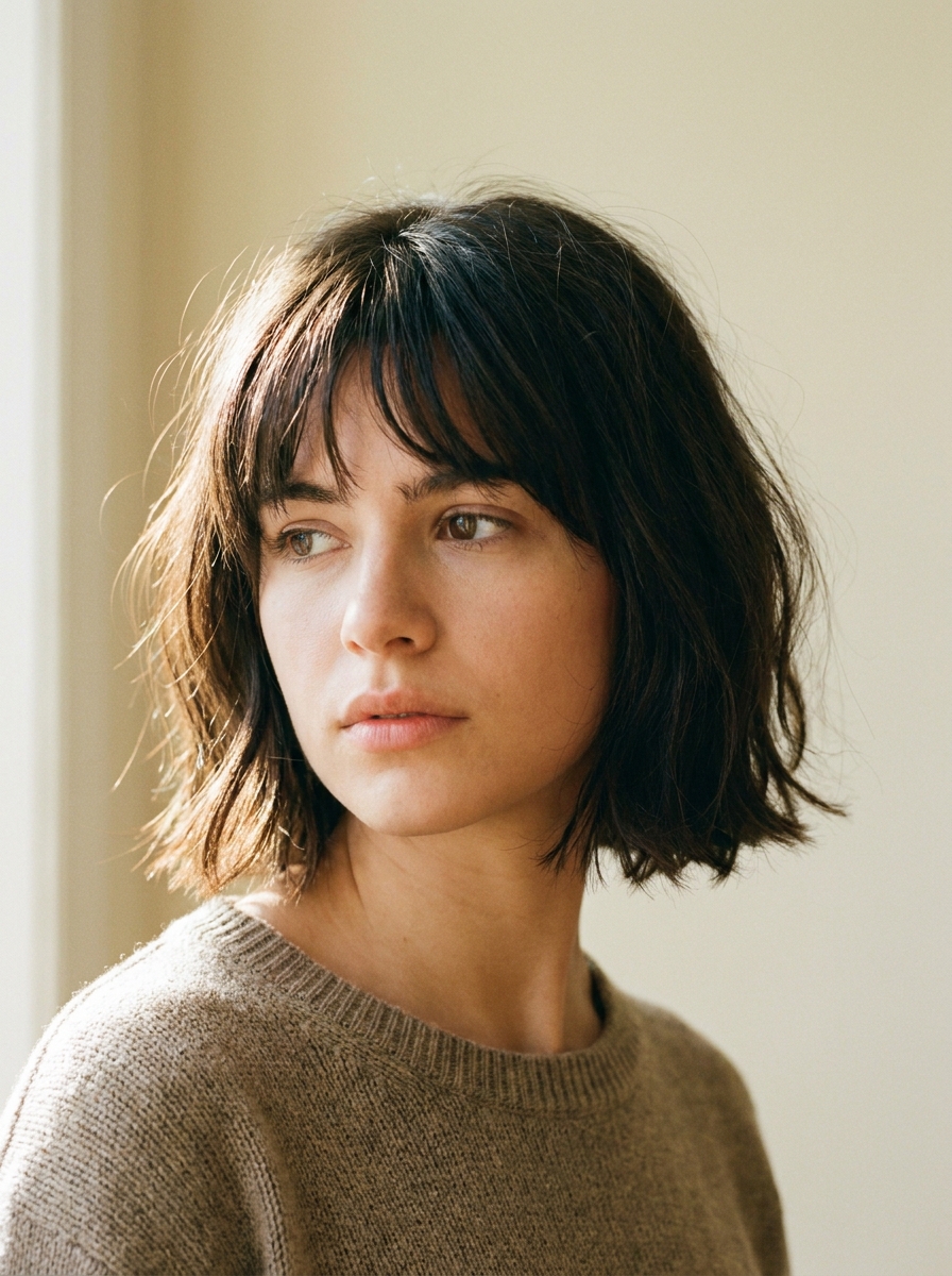 Short bob with piecey fringe