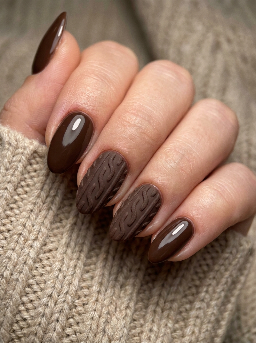 Chocolate Brown Knit Nails