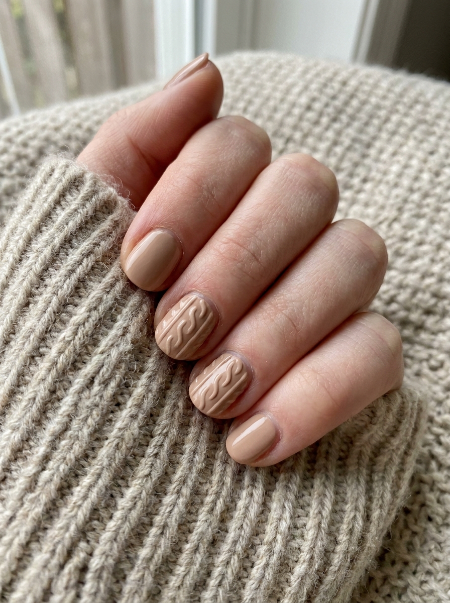 Short Beige Sweater Nails