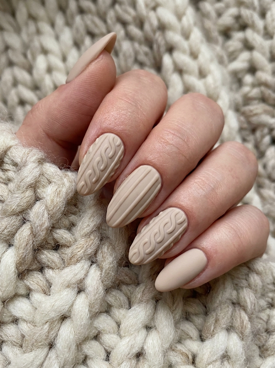 Oatmeal Matte Knit Nails
