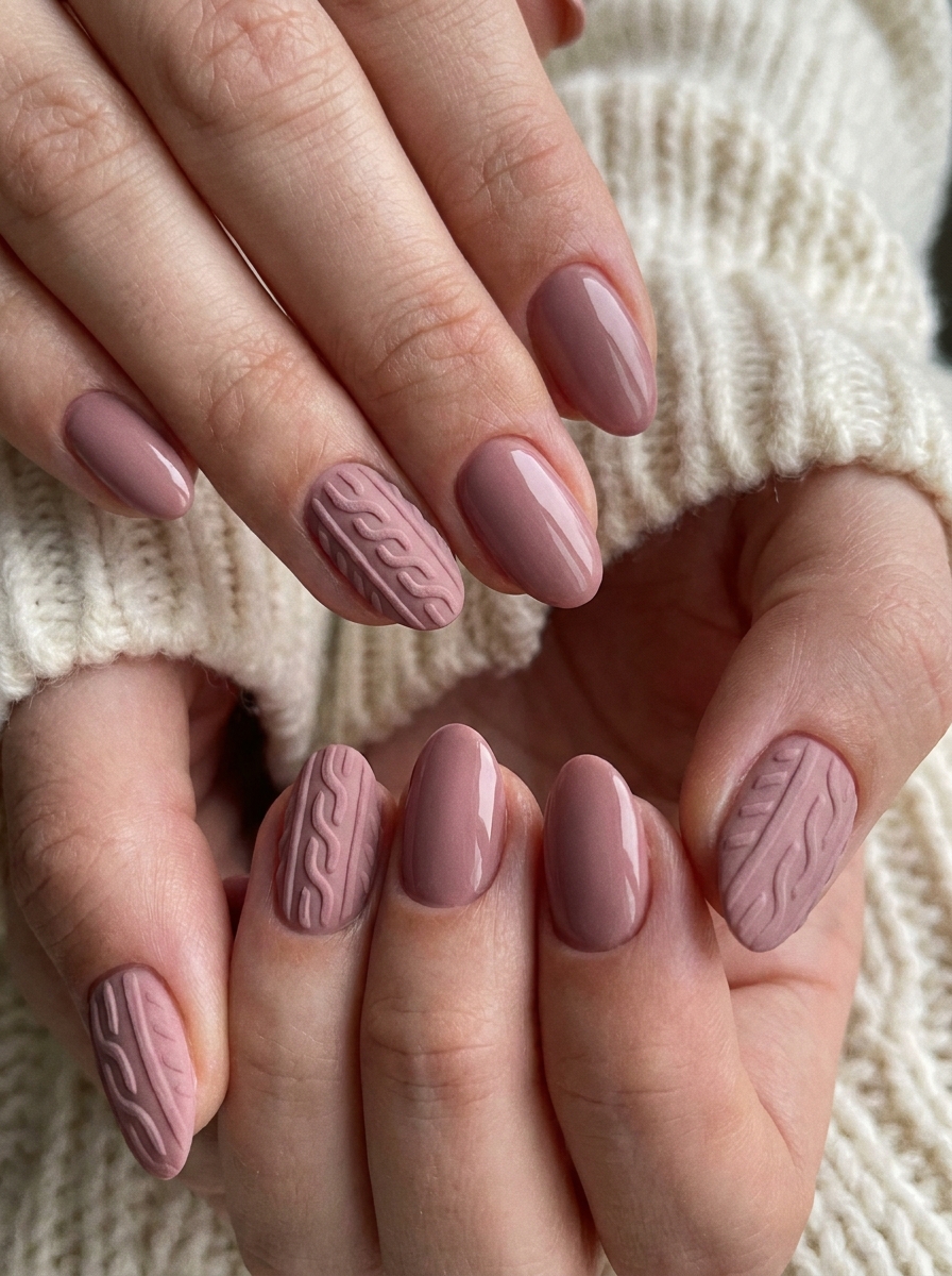 Olive Green Sweater Nails