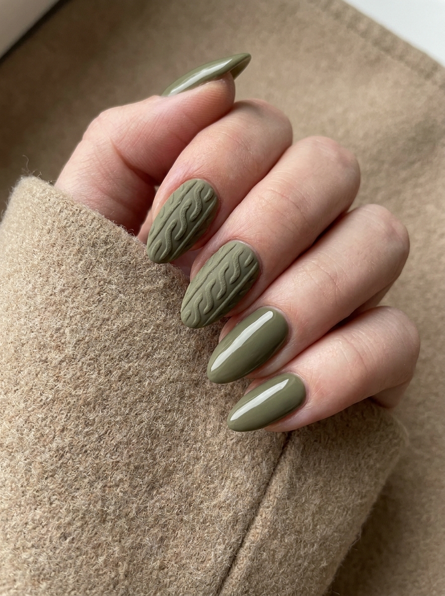 Knit Accent Nail with Glossy Neutrals