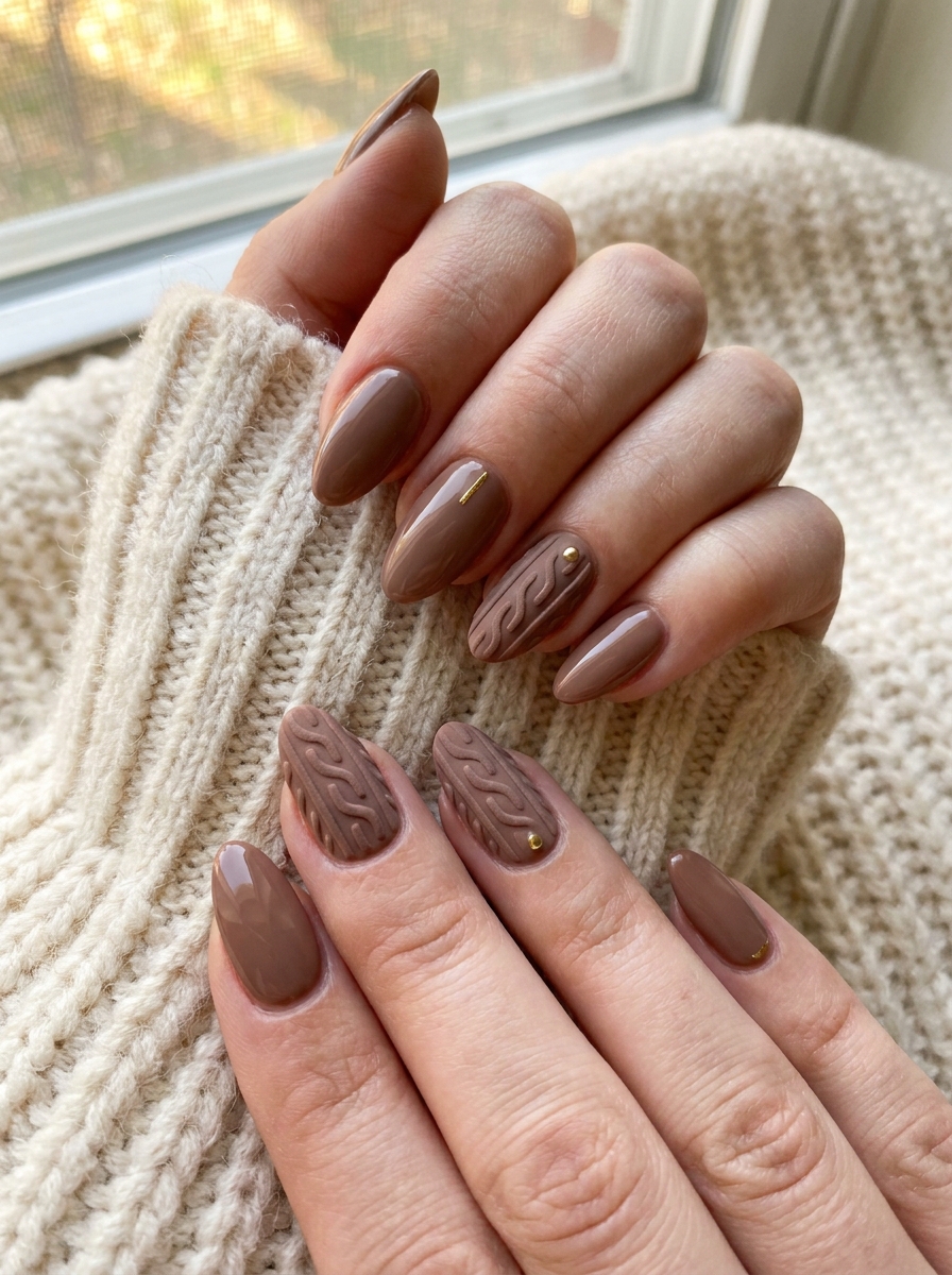 Soft Grey Cable-Knit Nails
