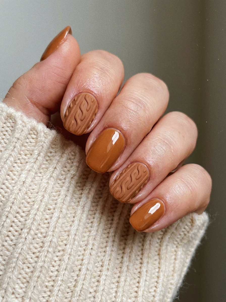 White Sweater Nails with Tiny Hearts